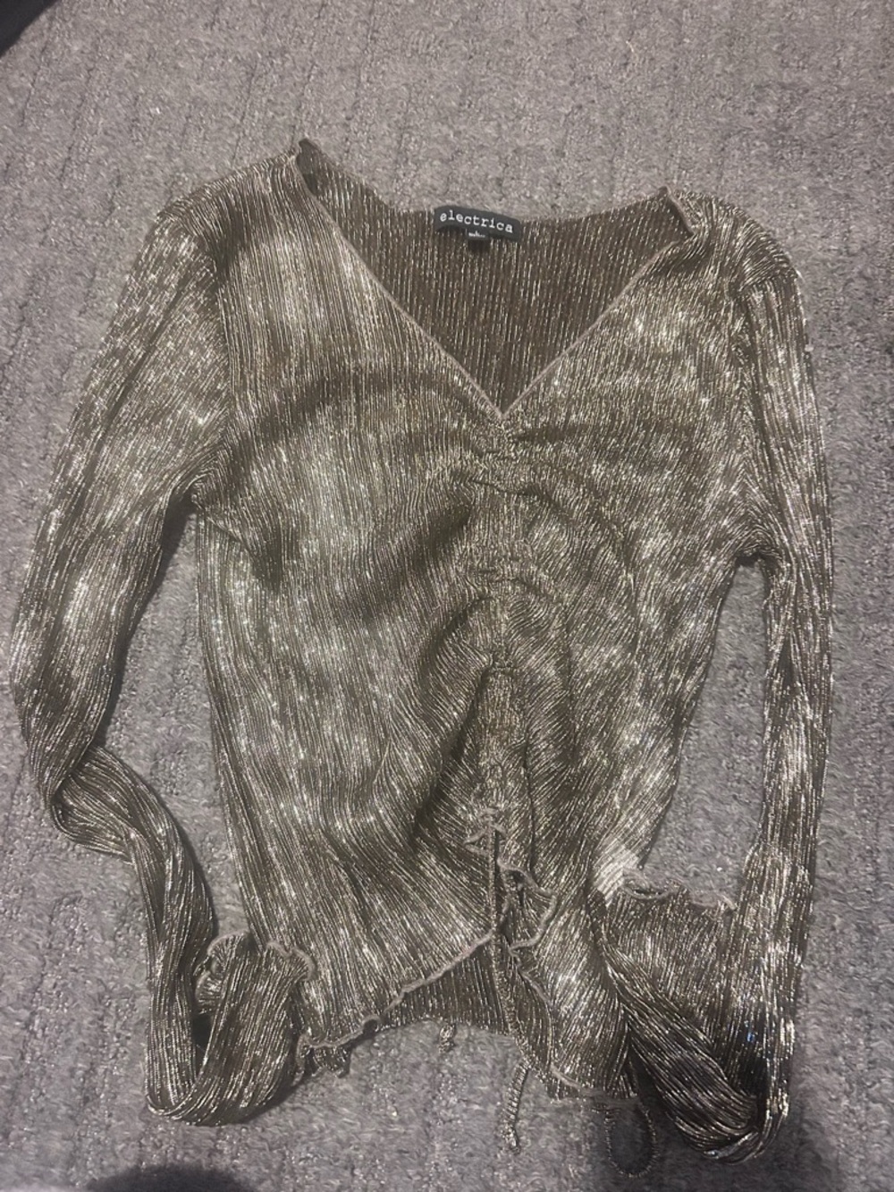 Electric Family Metallic Ruched V-Neck Blouse - Gold